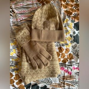 Michael Kors monogram set of hat, scarf and gloves